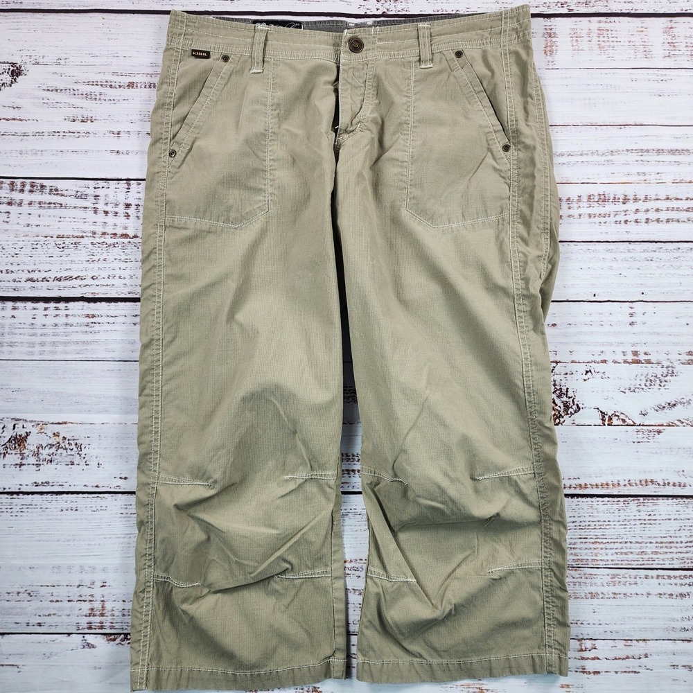 KUHL Kendra Kapri Pants Women's Size 12 Tan Khaki Floral Embroidered Hiking
